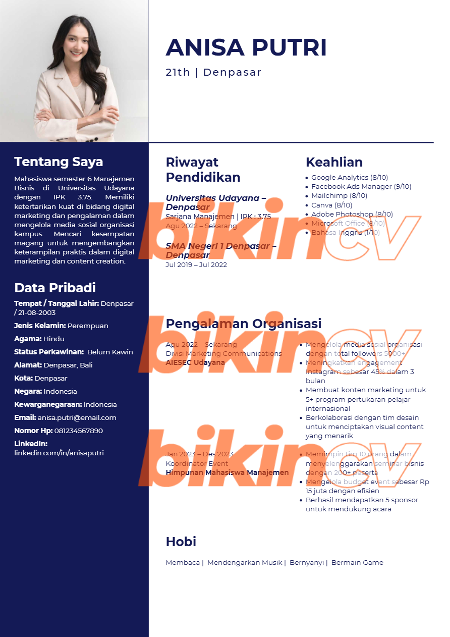 Contoh CV Mahasiswa Magang Template CV Suluban