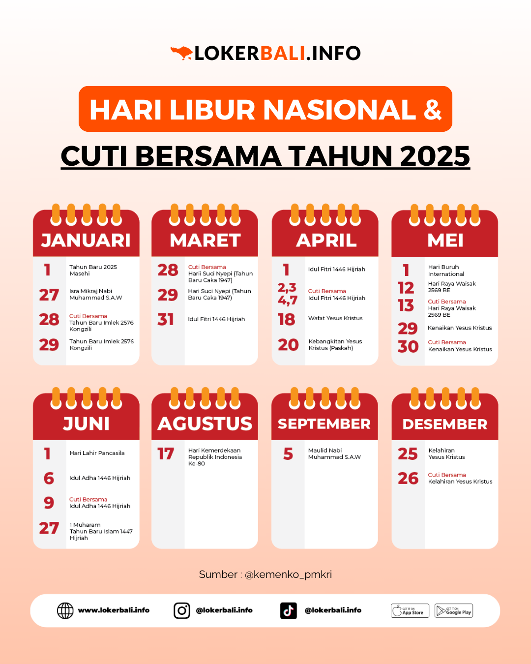 Daftar Tanggal Merah, Cuti Bersama, dan Hari Libur Nasional 2025