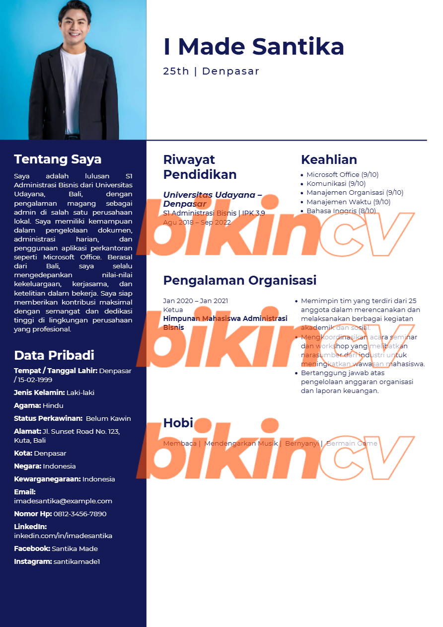 Contoh CV Fresh Graduate Tanpa Pengalaman Kerja